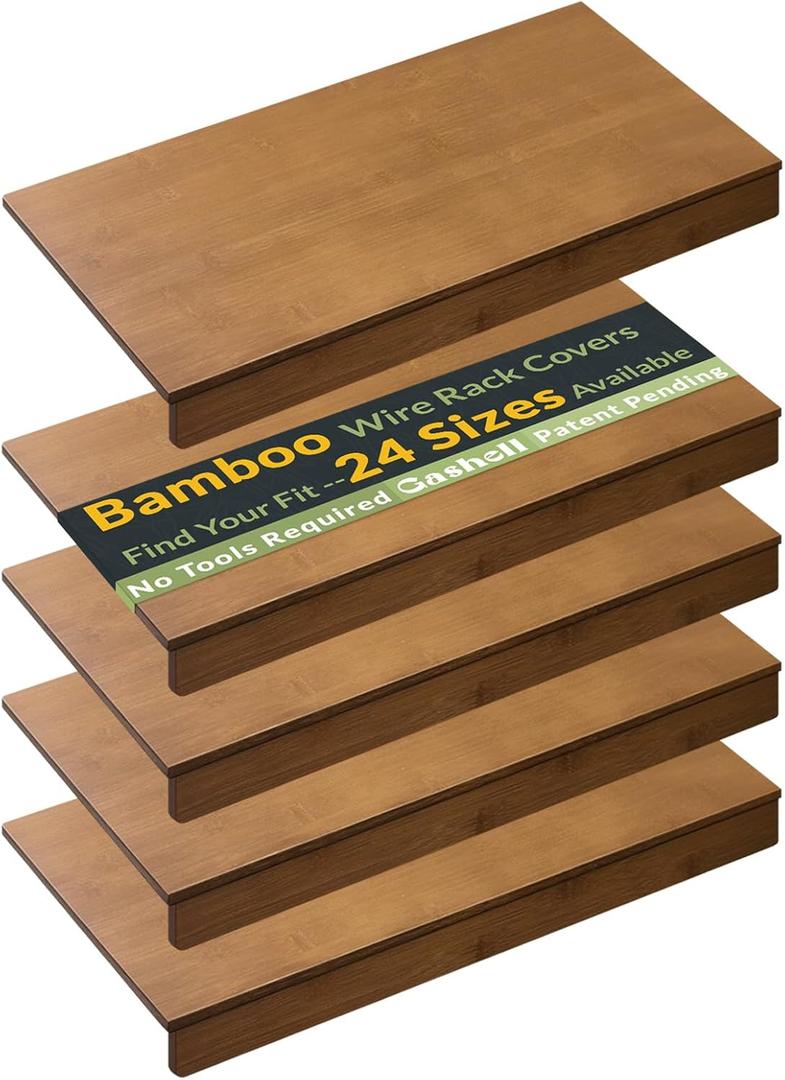 Gashell Wire Shelf Covers, Bamboo Wire Rack Covers for Pantry, Closet (5pcs, 30" W x 12" D)