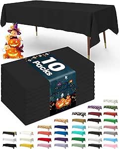 Pureegg Plastic Table Cloth Disposable 7  Pack, 54 x 72 Inch Table Cloths, Halloween Party Decorations, Summerween Decor, Halloween Tablecloths, Rectangle, Plastic Cover, Leakproof & Sturdy, Black