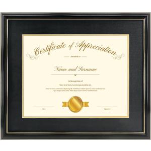 Diploma Frames 11x14 with Mat, 15x18 Black Gold Color Document Frame for 11x14 Diploma/Certificate/Picture, Includes Double Mat and UV Protection Acrylic (Double Mat)