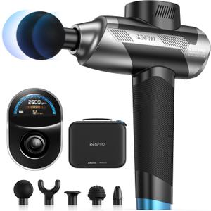 RENPHO Ascend Professional Massage Gun, Adjustable 6-12mm Amplitude for Customized Intensity, Deep Tissue Percussion Massager with 5 Speeds, 5 Attachments, Travel Case, FSA Eligible HSA (Black Gray)