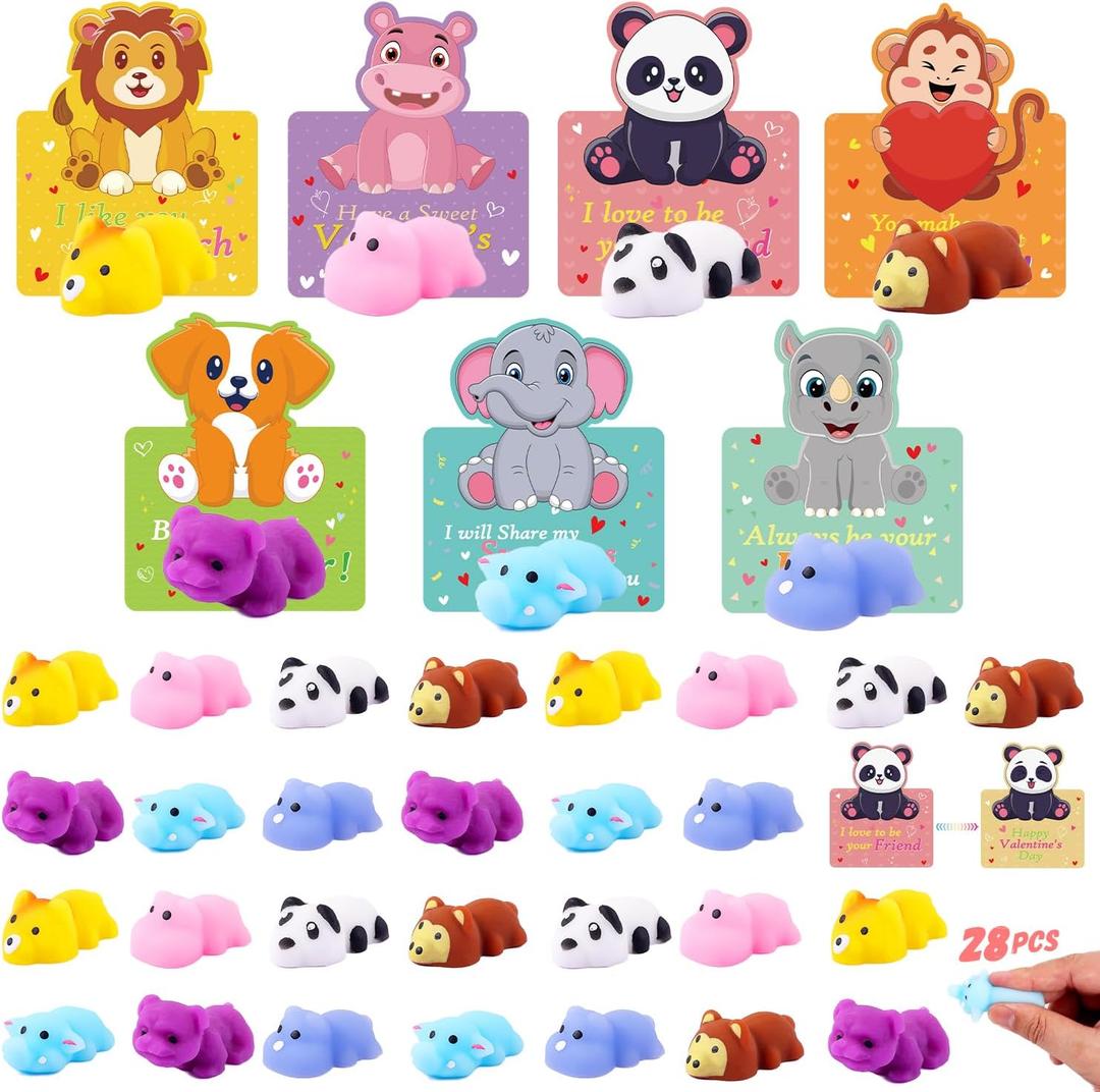 Mochi Squishy Toys, 28pcs Mini Kawaii Squishies Party Favors for Kids, Valentines Gifts Fidget Sensory Treasure Box Toys for Classroom Prizes Pinata Goodie Bags Xmas Stocking Stuffers