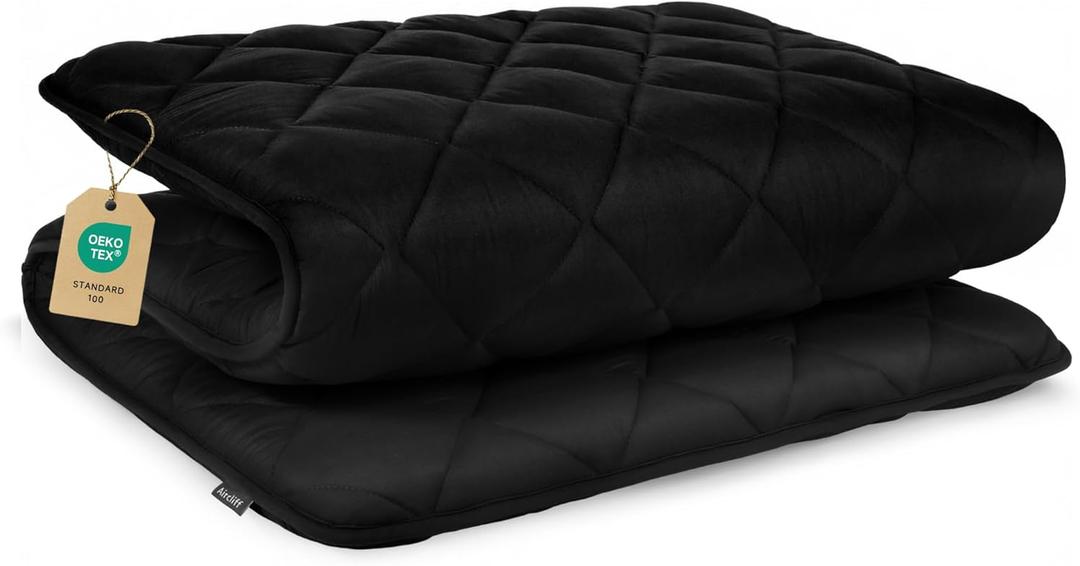 Aircliff Japanese Floor Futon Mattress, Roll Up Tatami Mat, Sleeping Pad, Shikibuton, Portable Foam Floor Bed Mattress for Sleeping, Dormitory, Guest Bed, Designed in Japan (Black, Queen) (Queen (80"L x 60"W x 2.5"Th))