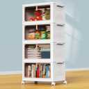 YFXCVSL 4 Tier Plastic Storage Bins with Lid 24QT, Stackable Storage Containers with Wheels, Folding Storage Boxes, Collapsible Storage Bins, Closet Organizers and Storage for Living Room,Office,Dorm