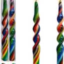 Black Candlesticks Spiral Taper Candles - Gedengni 2pcs Rainbow Twisted Candlesticks 10 Inches Long Candle Sticks Chinoiserie Tapered Candles for Household Dinner Wedding Party (1D-RBBL)