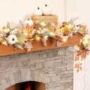2PACK 2x6ft Fall Garland with Lights, Fall Leaves Garland with Lights, Autumn Leaf Lights for Mantle Door Table Outdoor Home, Autumn Decor, Fall Decor with Pumpkins, Thanksgiving Decorations
