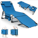Outdoor Folding Chaise 5-Position Lounge Chair With Face Hole &Adjustable Footrest Blue/Black/Beige/Navy Blue