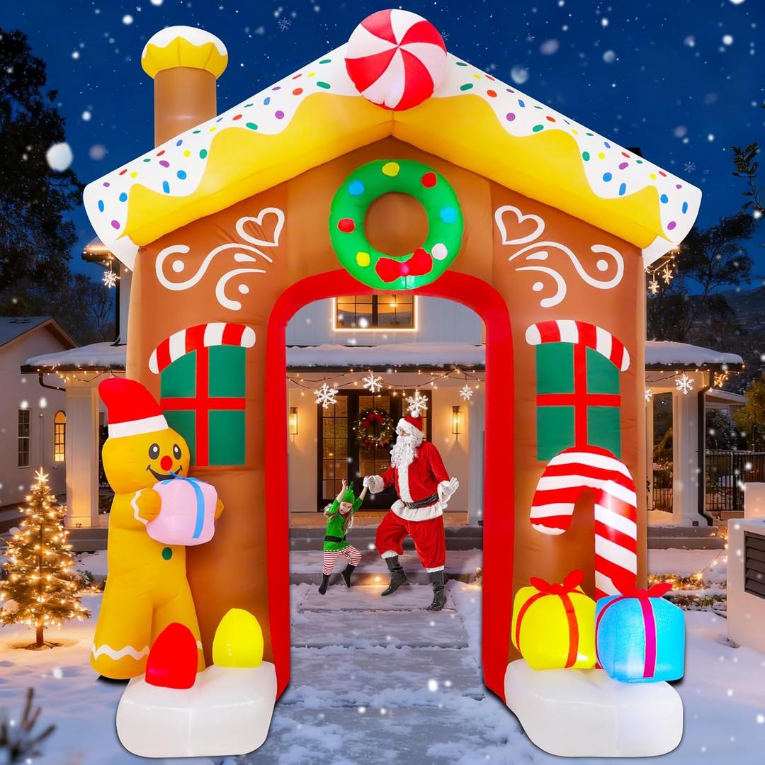 12FT Christmas Inflatables Decorations, Outdoor Gingerbread Arch Giant Blow Up with Built-in LED Lights for Yard Garden Lawn Holiday Decor