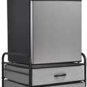 Mini Fridge Stand, Fridge Stand with Storage, 2 Drawer Fridge Cart, Organizer Unit for Mini Fridge, Fridge Stand with Metal Frame and Fabric Drawers, Mini Fridge Table with 4 Swivel Wheels (Grey)