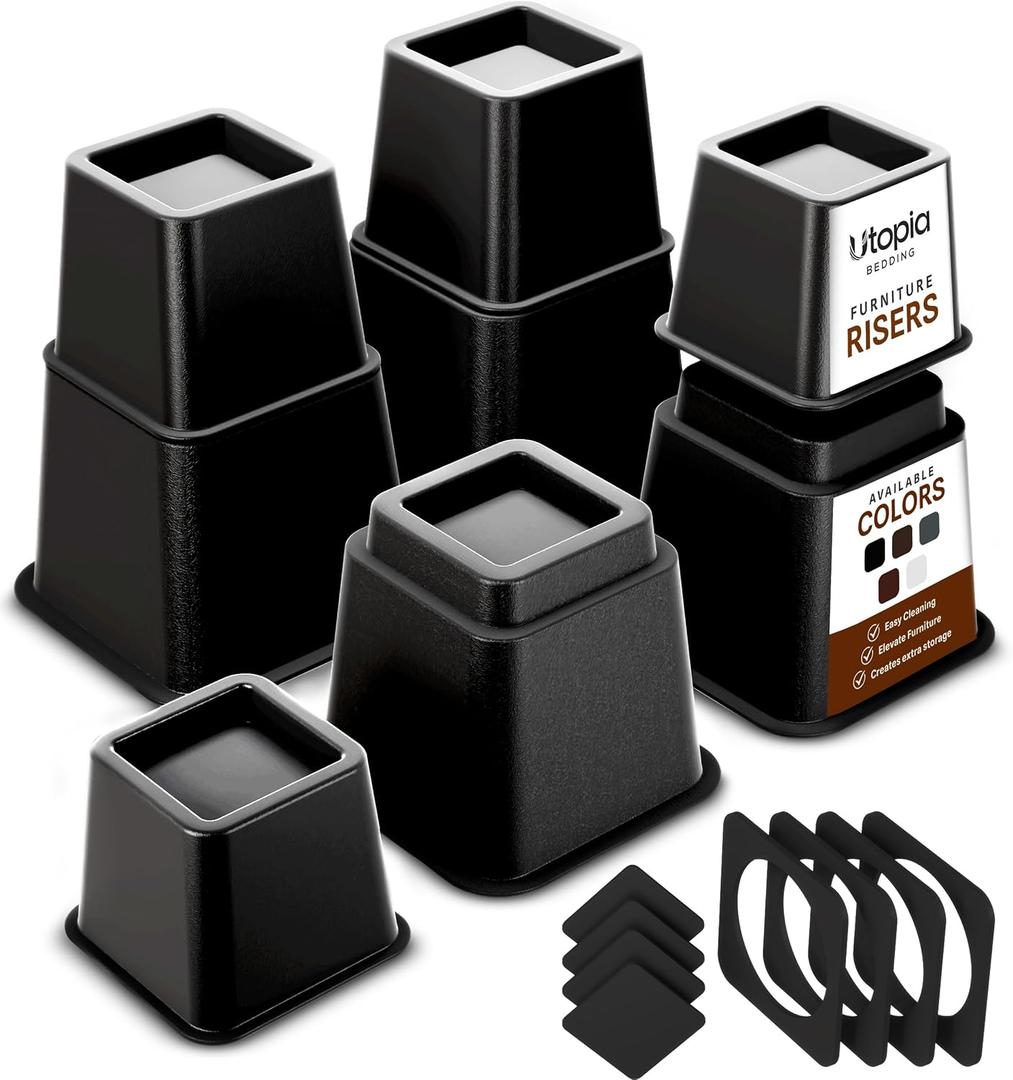 Utopia Bedding Bed Riser, 3 & 5 Inches Adjustable Furniture Risers for 8 Inch Combined Furniture Lift, Under Bed Storage & Dorm Room Essential, Supports Up to 1,300 lbs (4 Set, Black)