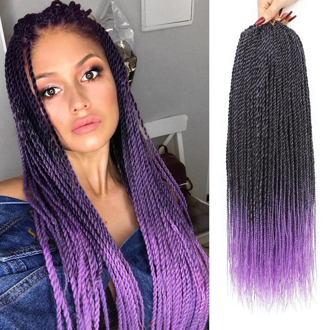 NAYOO Senegalese Twist Crochet Hair - 8 Packs 18 Inch Ombre Purple Crochet Hair For Black Women, 35 Strands/Pack Small Twist Crochet Braids Hair Hot Water Setting, Crochet Braiding Hair Straight Ends