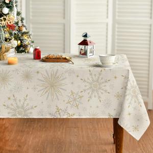 Horaldaily Christmas Tablecloth 5270 Inch Rectangular, Simple Snow Stick Figure Beige Washable Table Cover for Party Picnic Dinner Decor