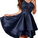 Meetjen Womens Sparkly Homecoming Dresses for Teens Short Sequin High Low Formal Prom Dress Cocktail Party Wedding Guest (Medium, Navy)