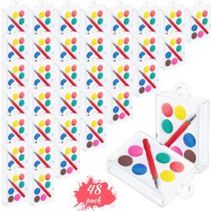 48 Pack Mini Watercolor Paint Sets, 6 Color Washable Paint Palette Bulk Kit with Brushes for Valentine Art Party Favors School Prizes Educational Supplies Stocking Stuffers