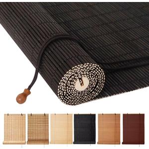 Bamboo Blinds, Easy to Install Bamboo Shades for Indoor Windows, Custom Sizes Roller Shades for Indoor Windows, Roll Up Blinds Indoor Outdoor Patio (24"W x 63"H, Black)