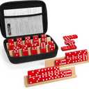 Jumbo Dominos Set for Adults with 4 Wooden Racks/Trays, Double 6 Dominoes Travel Set with Portable Case Double Six Dominoes Set with 4 Tiles Holders, 28 Tiles Dominos Set for Family Board Games