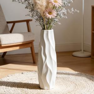 Large Ceramic Floor Vase 17.7 Inches Tall,Tall Vases for Floor White Modern Flower for Home,Farmhouse,Living Room Décor,Simple Origami Design Decorative Porcelain Flower Arrangement Vase Ideal Gift