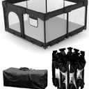 Foldable Baby Playpen with Non-Removable Thick Mat, Extra Large Collapsible Play Yard for Babies & Toddlers, Portable Travel Playpen with Gate, Safe Activity Center (51"×51" Black)