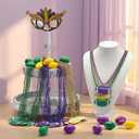Kenning 48 Pcs Mardi Gras Throws Bulk Mardi Gras Beads Necklace with Mini Football Stress Balls Bulk Pressure Ball Necklaces Pendant Beads Necklaces for Carnival Party Favors Celebrations Decor
