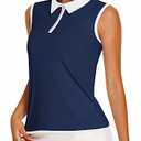 COOrun Women's Golf Polo Shirts V-Neck Sleeveless Collar Tennis Running T-Shirts Quick Dry Navy Blue L