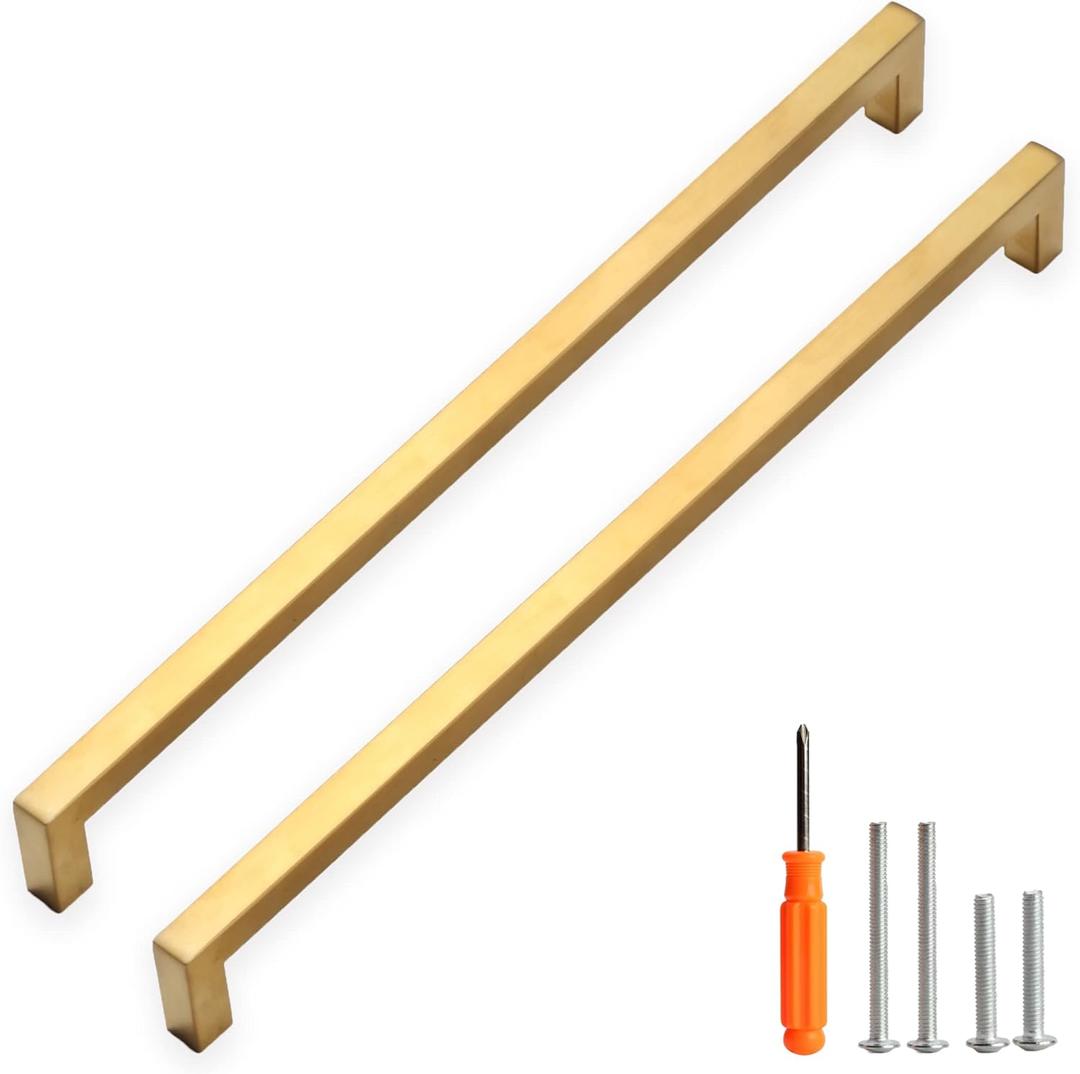 Cabinet Pulls Gold Cabinet Handles Square Drawer Pulls, 5 Pack 13-4/5 Inch Stainless Steel Kitchen Door Cupboard Cabinet Handles, Drawer Cabinet Hardware Handles, 352mm Hole Centers