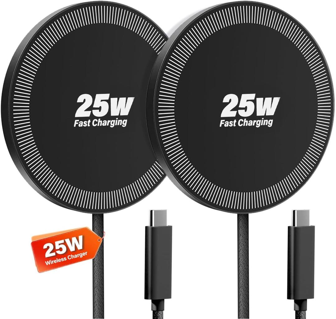 25W Wireless Charger for MagSafe, Magnetic Fast Charging Pad for iPhone 17/16/15/14/13/12 Series & AirPods, Strong Magnet, Thin & Portable Wireless Charger for Travel Home Office (Black, 4FT) 2 Pack