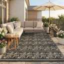 Garvee Outdoor Rugs 9x12 Waterproof Reversible Mat Boho Leaf Patio Rug with 4 Stakes and Storage Bag, Large Outdoor RV Mat Rugs for Camping, Picnic, Balcony, Deck, Backyard, Black & Brown