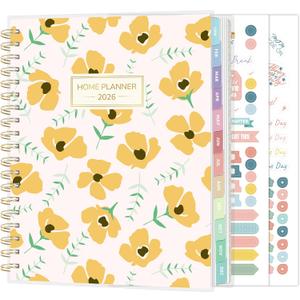 SUNEE Home Planner 2026, Work from Home Planner w/Stickers, JAN 2026 - DEC 2026, Monthly Budget Planner, Checklists for Routines and Goals, Weekly Calendar, Gift-Ready Pack, Poly Laminated Cover, Poppy