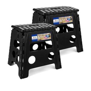ACKO 2PACK Folding Step Stool - 13" Height Premium Heavy Duty Foldable Stool for Kids and Adults, Kitchen Garden Bathroom Stepping Stool (Black, 2PACK)