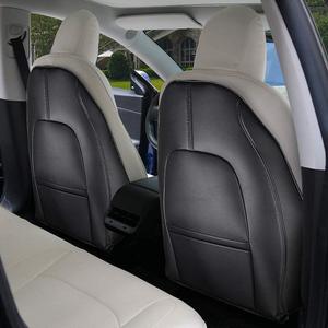 BASENOR 2026 Tesla Model Y(Juniper)/3/S/X Leather Seat Back Kick Protector, Backseat Mats for Kids - Extra Organizer Pocket, Waterproof Scratchproof Resistant Protection Black (Set of 2)