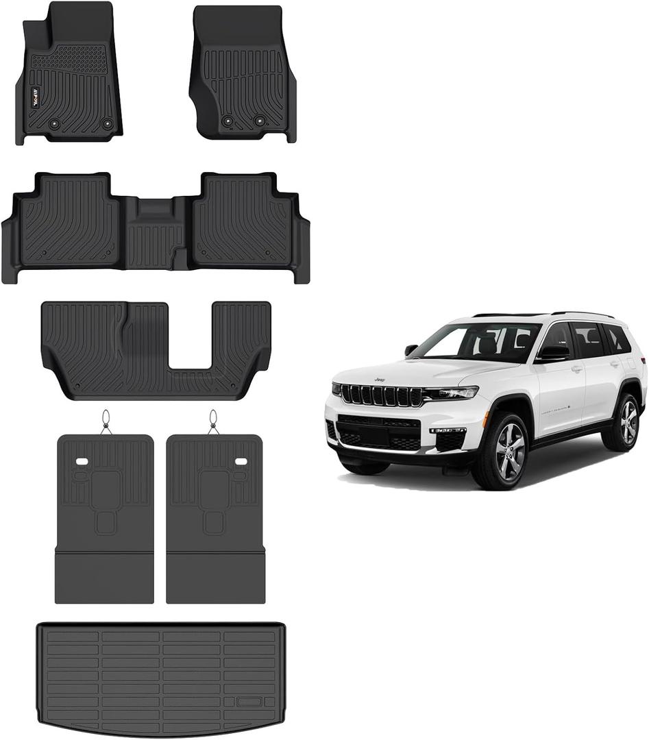 AIPOILTPE Floor mats Custom for 2021-2025 Grand Cherokee L(for 7 Seats) | All-Weather | Easy to Clean | All-Round ProtectionFull Set Automobile mats Accessories.