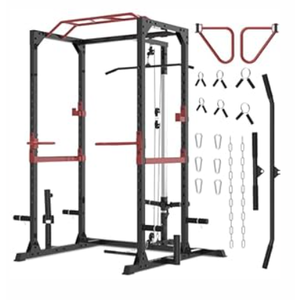 Fitness Reality Power Cage Squat Rack with Optional LAT Pulldown, Cable Crossover, 800 lb Capacity, Multi-Grip Pull-Up Bar, Adjustable Safety Bars, Strength Training for Home Gym