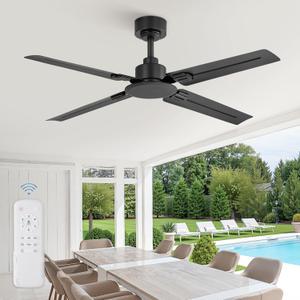 ZMISHIBO 48 Inch Ceiling Fan No Light with Remote, Industrial Metal Ceiling Fans without Lights, 6-Speed Reversible, Quiet DC Motor for Outdoor/Indoor, Bedroom, Living Room, Black (1-Pack)
