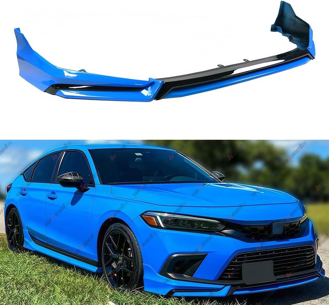 Front Lip Compatible with 2022-2024 Honda Civic, V3 Style Air Dam Lower Chin Bumper Splitter Protection Body Kit Fits for 4-Door Sedan & Hatchback 2022 2023 2024 (Blue Pearl B637P)