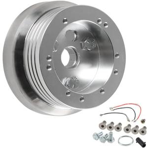 Htostar Racing 5 & 6 Hole Billet Steering Wheel Hub Adapter Car Polished Short Hub Connector Car Accessories Silver