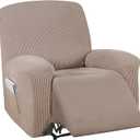 Turquoize Stretch Recliner Cover Recliner Chair Cover Recliner Slipcover 1-Piece Sofa Cover with Side Pocket Jacquard Sofa Furniture Cover/Protector Soft with Elastic Bottom, Machine Washable, Sand (Khaki)