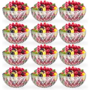 Jucoan 12 Pack 10 oz Small Glass Bowls, 5 Inch Diamond Cut Glass Prep Bowls, Stackable Salad Bowl for Dessert, Ice Cream, Fruit, Cereal, Candy, Yogurt
