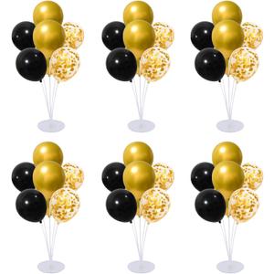 6 Set Balloon Stand Kit for Table Centerpieces With Balloon and Base Party Decorations for Birthday Wedding Retirement Graduation Baby Shower (Black Gold), 3.5 inches x 3.5 inches x 2.7 inches