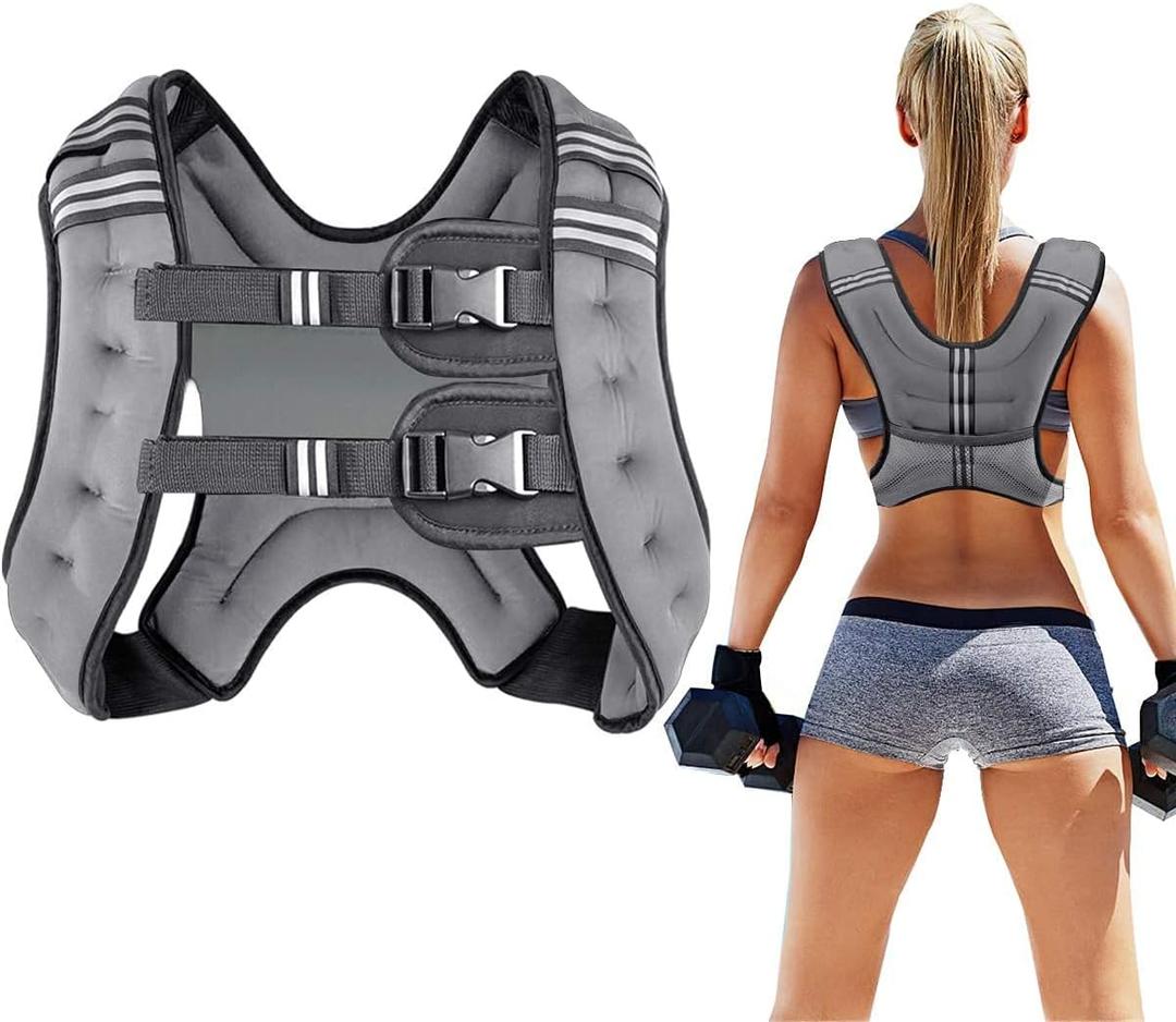 Prodigen Weighted Vest for Women and Men 8 12 16 20 25 30 Lbs with Reflective Stripe and Double Adjustable Buckle Straps Weight Vests for Strength Training, Jogging, Cardio, Weight Loss (12lbs, Gray)