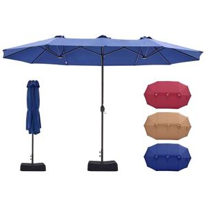 NEWBULIG 15ft Double-Sided Patio Umbrella, Extra Large Outdoor Market Umbrella with Cross Base, 12 Sturdy Ribs Triple Head Twin Canopy Umbrella with Crank for Garden, Backyard, Poolside