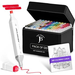 JACK BROWN 120 Colors Alcohol Markers Set with Fine & Chisel Dual Tip - Professional Art Markers for Adults & Kids, Perfect for Drawing, Sketching, Coloring & Animation - Includes Durable Marker Case