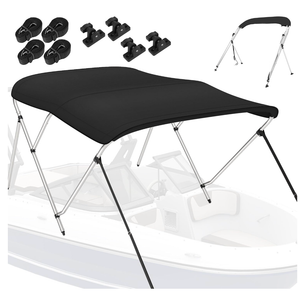 Tops for Boats, Black 3 Bow 88" L x 68" W, 900D Polyester Bimini Top, 2 Rear Support Poles and Storage Boot, 4 Adjustable Nylon Straps