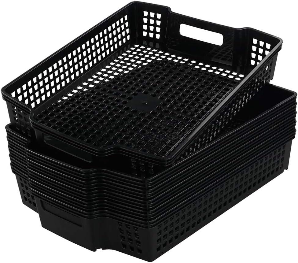 Anbers Black Plastic Storage Baskets, Stackable Office Organizer Trays, 6 Packs