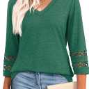XIEERDUO 3/4 Length Sleeve Womens Tops Dressy Casual Blouses for Women 2026 Trendy V Neck T Shirts Summer Clothes, Green, XL