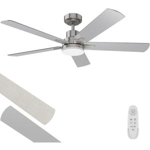 Ceiling Fan With Light 52-Inch, Remote Control Reversible DC Motors, 3CCT Dimmable Timer Noiseless, Nickel Ceiling Fan for Bedroom Living Room, Indoor&Outdoor ETL Listed