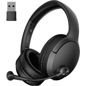 Wireless Headset with Mic for Work up to 40H Talk Time, Over-Ear Foldable Bluetooth Wireless Headset with AI Noise Cancelling Mic, Bluetooth V5.3 & USB Dongle & Mic Mute for Home Office (Black)