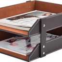 Leather Desk Organizer,2-Tier Stackable Letter Tray Holder,Office Supplies Desktop Storage Box for Document,Stationery,Magazines,Newspapers,Letters and Other Home Office Paper Sundries,Coffee