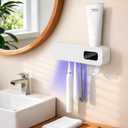 Smart Wall-Mounted Toothbrush Holder for Bathroom, Toothbrush Storage Organizer with 3 Slots, Toothbrush Holders with Toothpaste Dispenser for Drying Function (Premium White)