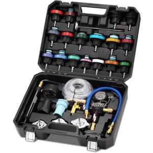 FOUR UNCLES Radiator & Coolant Pressure Tester and Vacuum Refill Kit - 28-Piece Universal Cooling System Leak Tester and Refiller for Cars Motorcycles Trucks (Black)