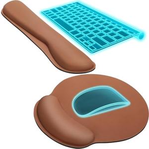 KTRIO Ergonomic Keyboard Wrist Rest, Memory Foam Mouse Pad with Wrist Rest for Computer Keyboard, Mouse Pad Set for Easy Typing & Pain Relief for Office & Home, Coffee Brown