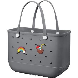 Beach Bag Rubber Tote Bag - Waterproof Travel Bag for Women Washable Tote Bag Handbag for Sports Beach Market Pool (Large, Gray)